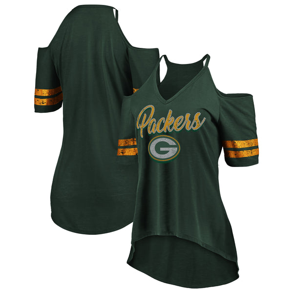 FOCO Green Bay Packers NFL Womens Cold Shoulder T-Shirt