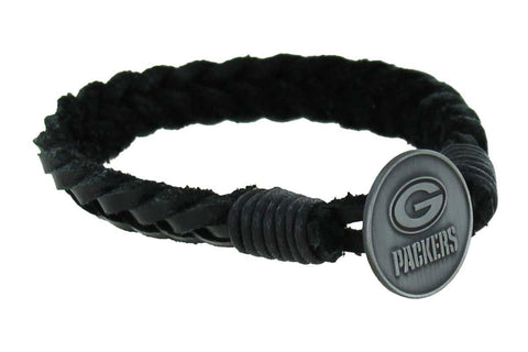 Green Bay Packers Braided Leather Bracelet - Black